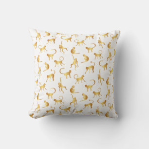 Gold Wild Monkey Tropical Jungle Cushion