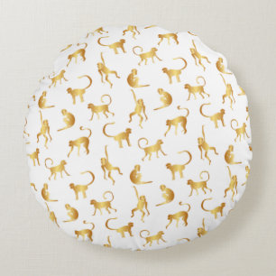 Gold Wild Monkey Tropical Jungle Round Cushion