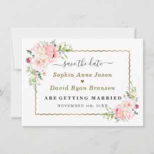 Gold Wild Pink Flowers Wedding Calligraphy Save The Date