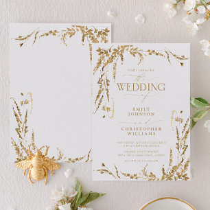 Gold Wildflower Calligraphy Wedding Invitation