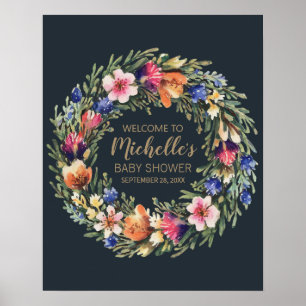 Gold Wildflower girl baby shower welcome sign