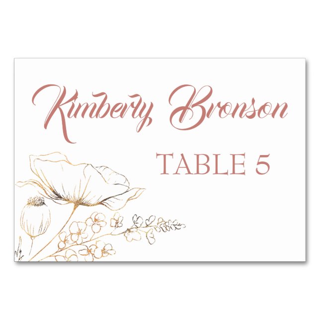 Gold Wildflower Individual Guest Names Table Card (Front)