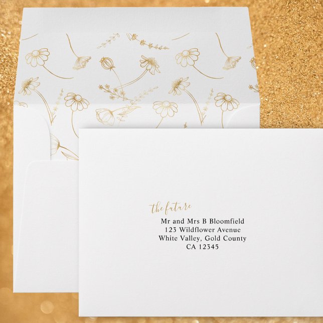 Gold Wildflower Sketch Self Addressed RSVP Envelope (The future Mr & Mrs envelopes in White & Gold, from my Wildflower Sketch collection
)