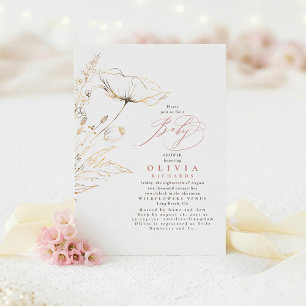 Gold Wildflowers Dusty Pink Chic Baby Shower Invitation