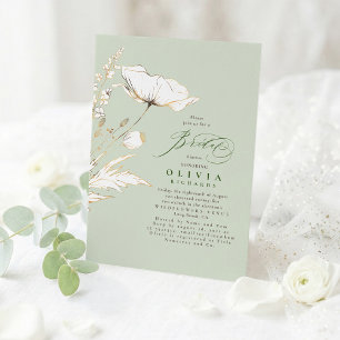 Gold Wildflowers Sage Green Chic Bridal Shower Invitation