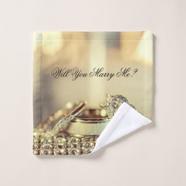 Gold Will You Marry Me Glitter Proposal Script Bath Towel Set (Wash Cloth)