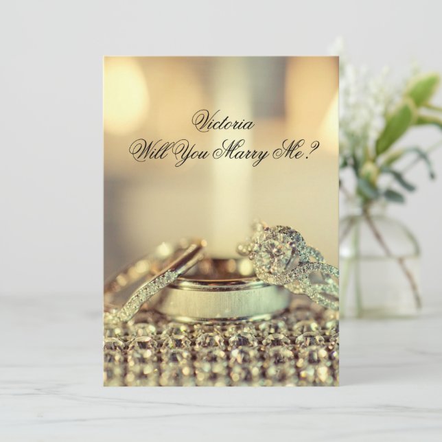 Gold Will You Marry Me Name Proposal Invitation (Standing Front)