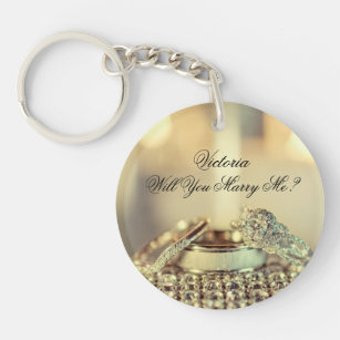 Gold Will You Marry Me Proposal Name Script  Key Ring