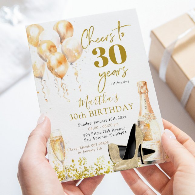 Gold Wine and Stiletto Woman Adult Birthday Invitation (Creator Uploaded)