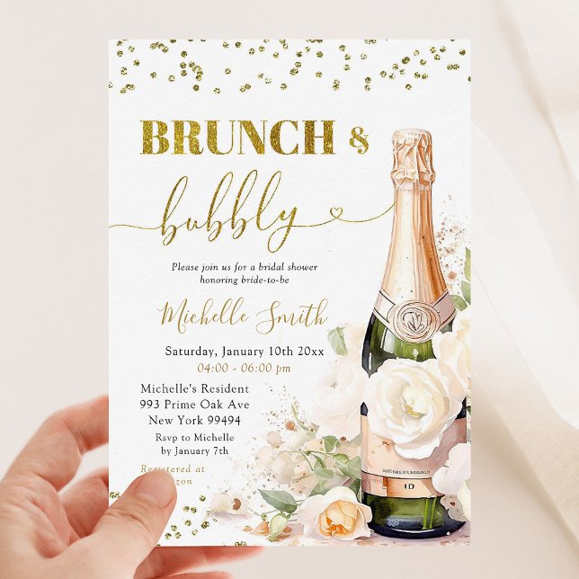 Gold Wine Brunch and Bubbly Bridal Shower Invitation (Creator Uploaded)