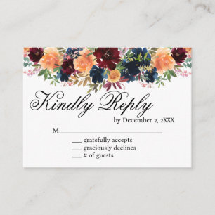 Gold Wine Burgundy Navy Blue Floral RSVP Card