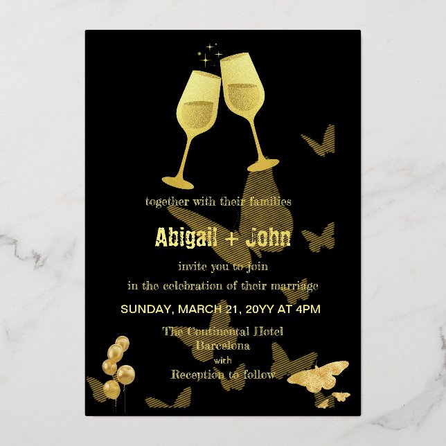 Gold Wine Glass Butterfly wedding  (Front)