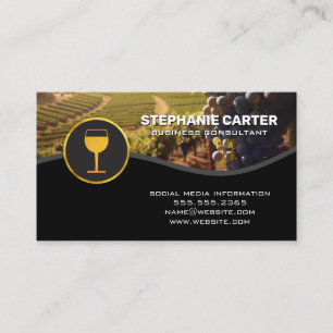 Gold Wine Glass Logo Grapes Vineyard Business Card