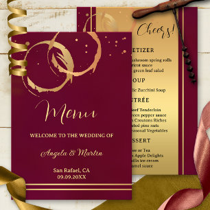Gold Wine Stains Confetti Wedding Menu