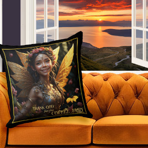 Gold Winged Coffee Fairy Cushion