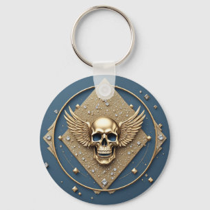 ☠️ Gold Winged Skull Gothic Gift For Bikers 💎 Key Ring
