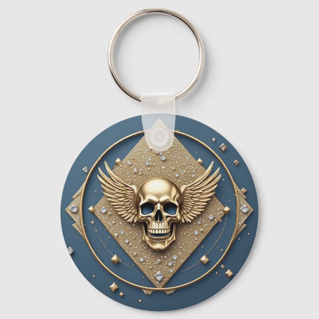 ☠️ Gold Winged Skull Gothic Gift For Bikers 💎 Key Ring (Front)