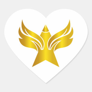 Gold Winged Star Freedom and Heraldry Heart Sticker