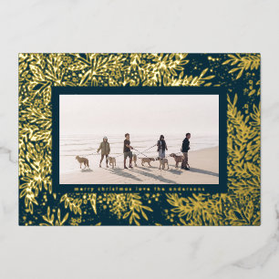 Gold Winter Blue Christmas SnowFlake Photo Frame Foil Holiday Card