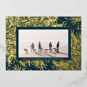 Gold Winter Blue Christmas SnowFlake Photo Frame Foil Holiday Card
