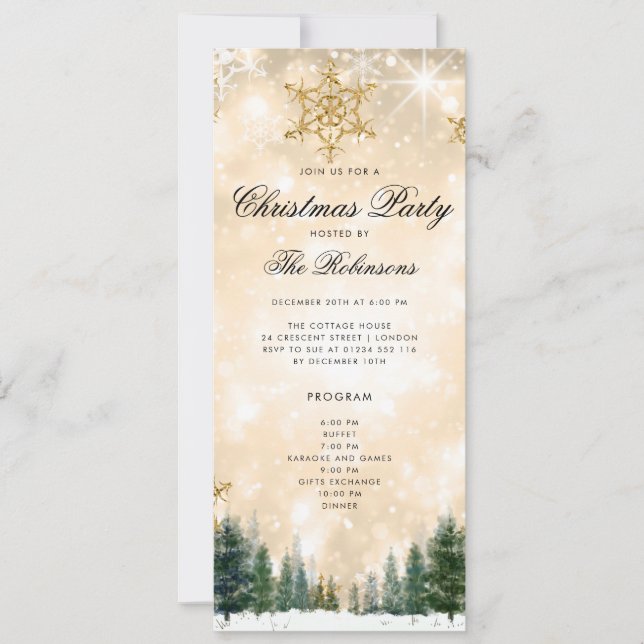 Gold Winter Christmas Holiday Invite Program Menu (Front)