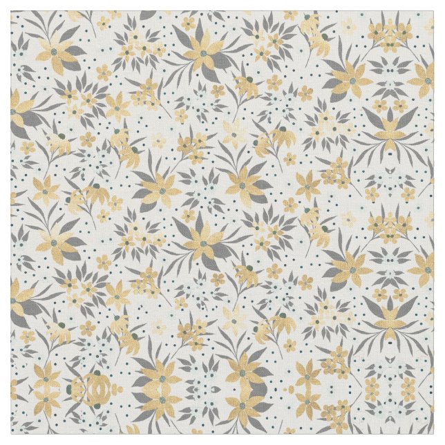 Gold Winter Floral Design Fabric (Close Up)