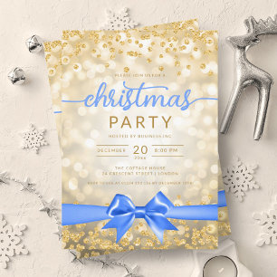 Gold Winter Glam Company Xmas Blue Ribbon Invitation