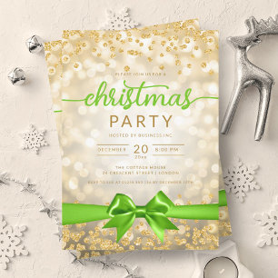 Gold Winter Glam Company Xmas Green Ribbon Invitation