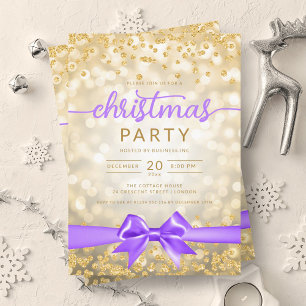 Gold Winter Glam Company Xmas Purple Ribbon Invitation