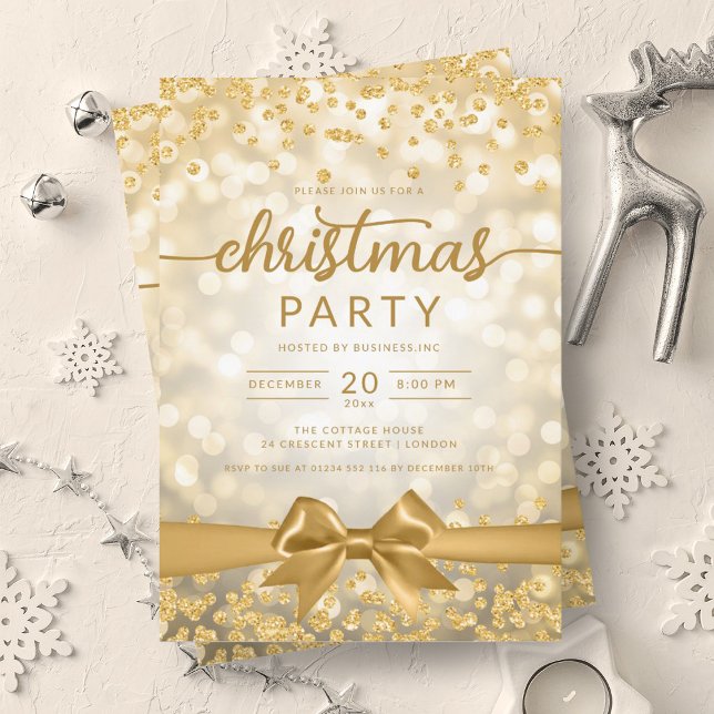 Gold Winter Glam Company Xmas Ribbon Invitation (Gold Winter Glam Company Xmas Ribbon Invitation)
