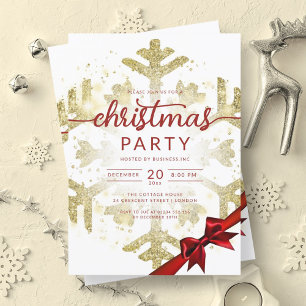 Gold Winter Glitter Snow Company Christmas  Invitation