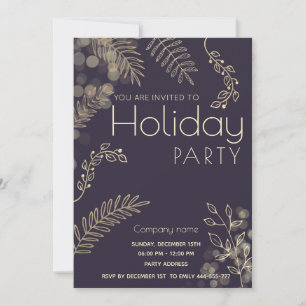 Gold  winter greenery corporate Holiday party  Invitation