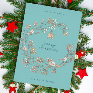 Gold   Winter Ice Blue Wreath Christmas   New Year Foil Holiday Card