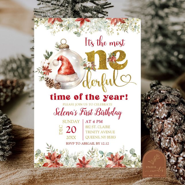 Gold Winter Onederful Time of The Year Birthday Invitation (Creator Uploaded)