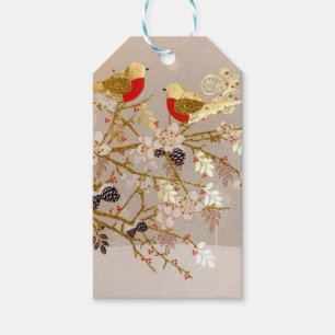 Gold Winter Snow Birds Country Christmas Gift Tags