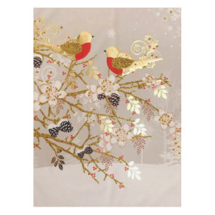 Gold Winter Snow Birds Country Christmas Tablecloth