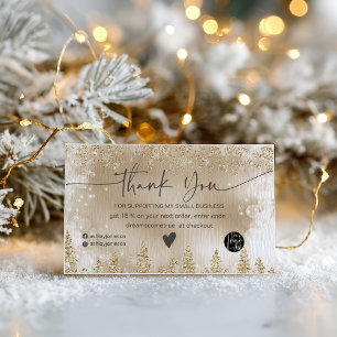 Gold Winter Snowflake Christmas Order Thank You Business Card