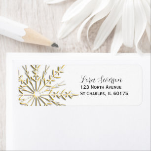 Gold Winter Snowflake on White Return Address Return Address Label