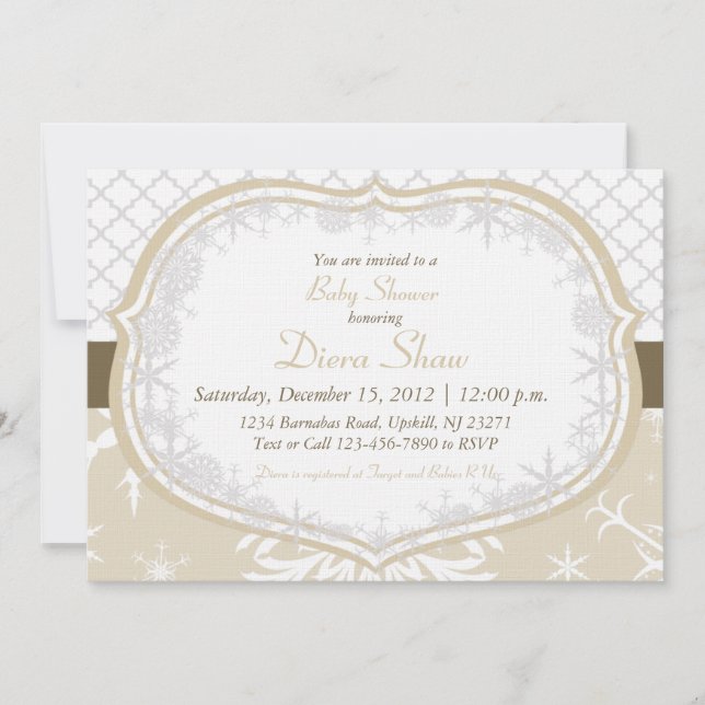 Gold Winter Snowflake Shower Invitation (Front)