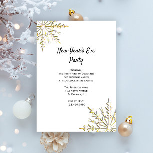 Gold Winter Snowflakes New Years Eve Party Invitation