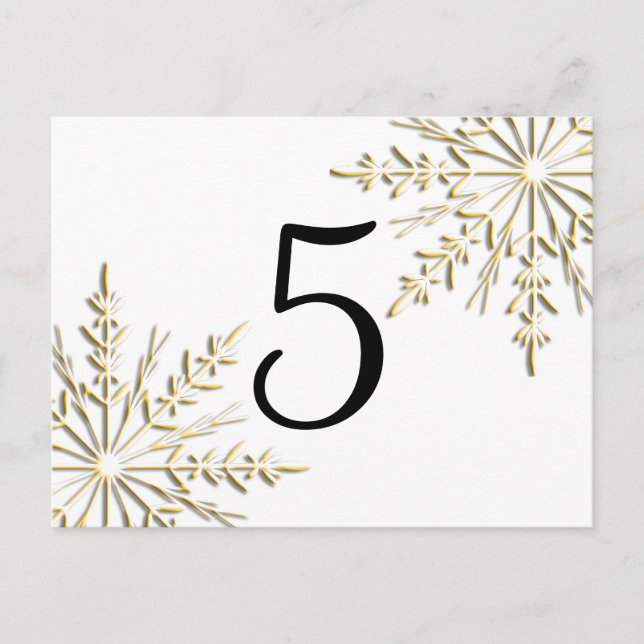 Gold Winter Snowflakes on White Table Number Postcard (Front)
