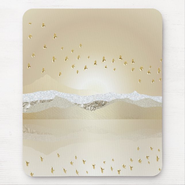 Gold Winter Sunset Mountain Reflection In Water Mouse Pad (Front)
