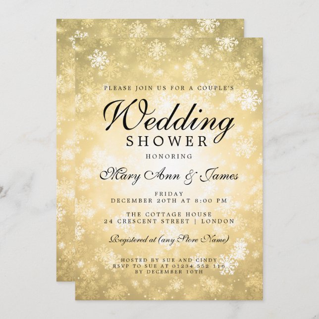 Gold Winter Wonderland Couple's Wedding Shower Invitation (Front/Back)