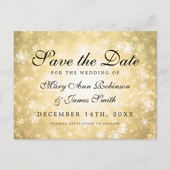 Gold Winter Wonderland Elegant Save The Date Announcement Postcard (Front)