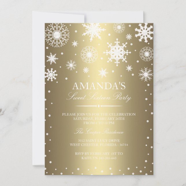Gold Winter Wonderland Sweet 16 Invitation (Front)