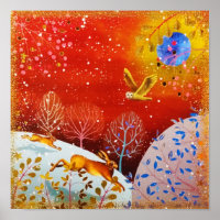 Gold Winter Woodland Rabbit Owl Watercolor