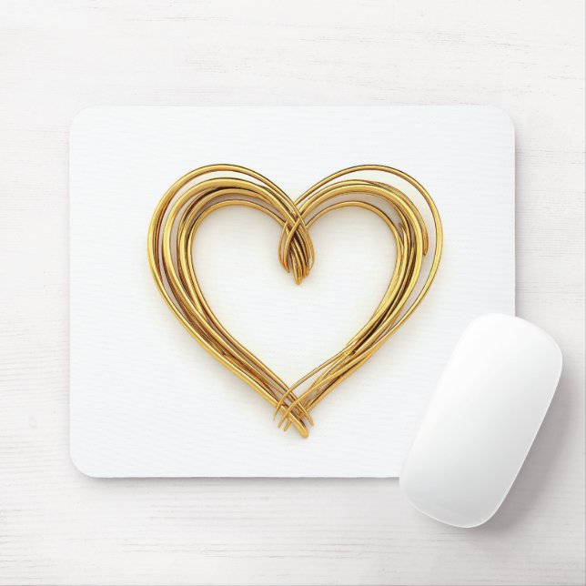 Gold Wired Heart On White Mouse Pad (With Mouse)