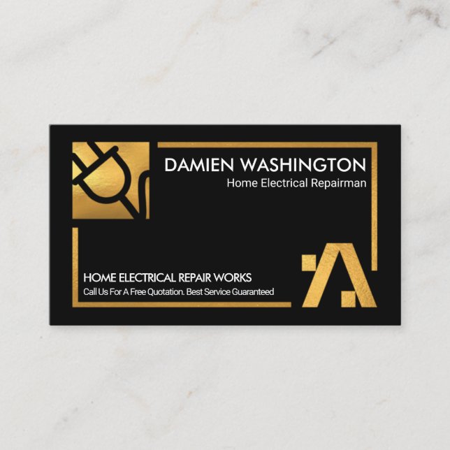 Gold Wiring Frame Black Electrical Engineering Business Card (Front)