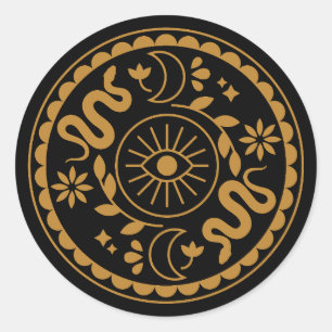 Gold Witchy Snake Moon Circle Sticker Sheet
