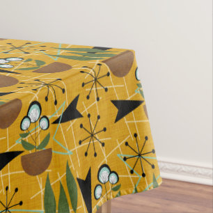 Gold With Aqua Houseplants   Atomic Style Tablecloth